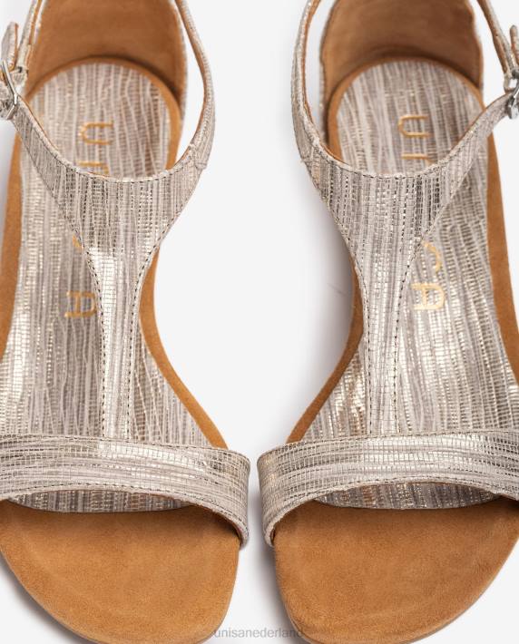 Unisa 02B0450 Leren sandalen met metallic effect en wreefbandje vrouwen mode