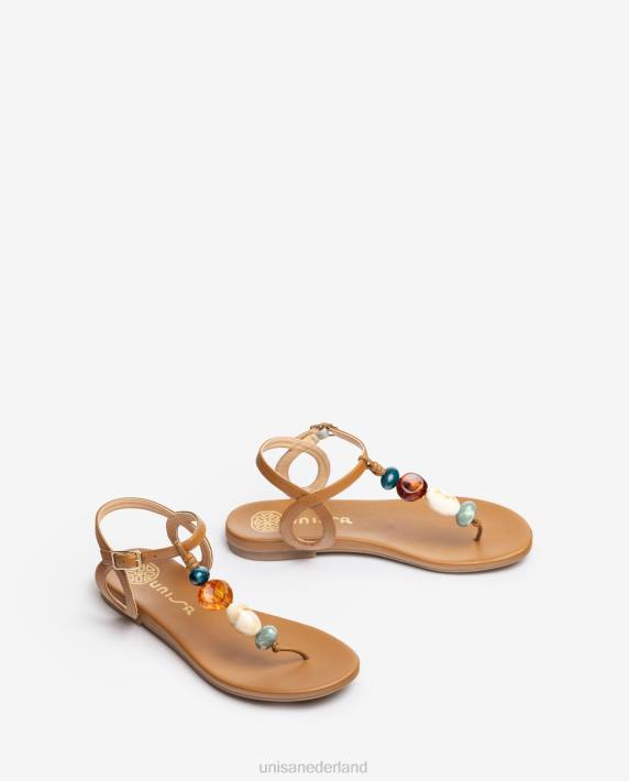 Unisa 02B046 teen-post sandaal met trim vrouwen bruin