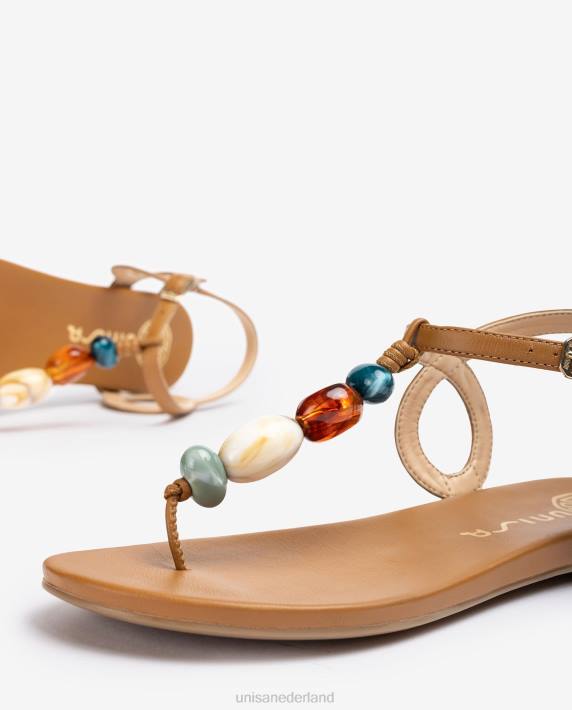 Unisa 02B046 teen-post sandaal met trim vrouwen bruin