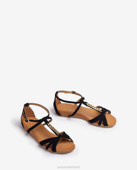Unisa 02B089 platte sandaal met ketting vrouwen zwart