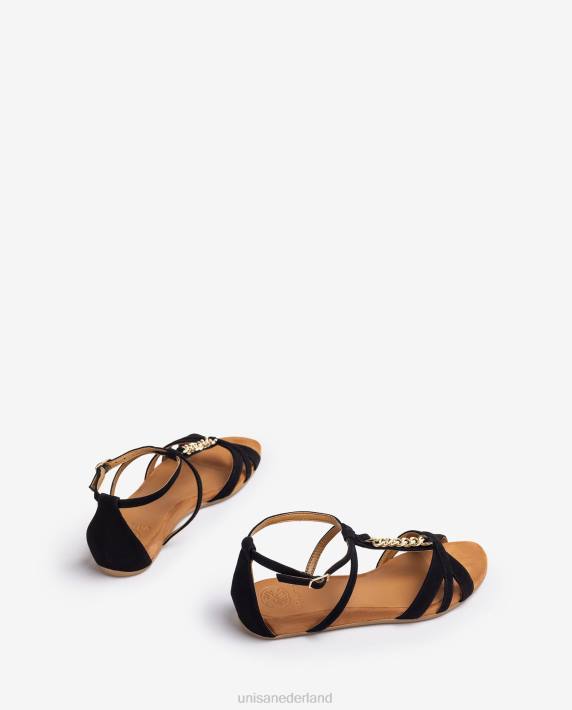 Unisa 02B089 platte sandaal met ketting vrouwen zwart