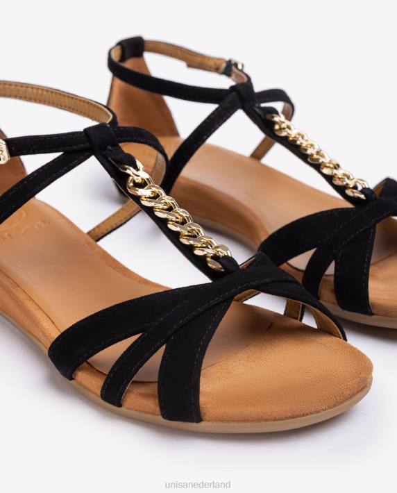 Unisa 02B089 platte sandaal met ketting vrouwen zwart