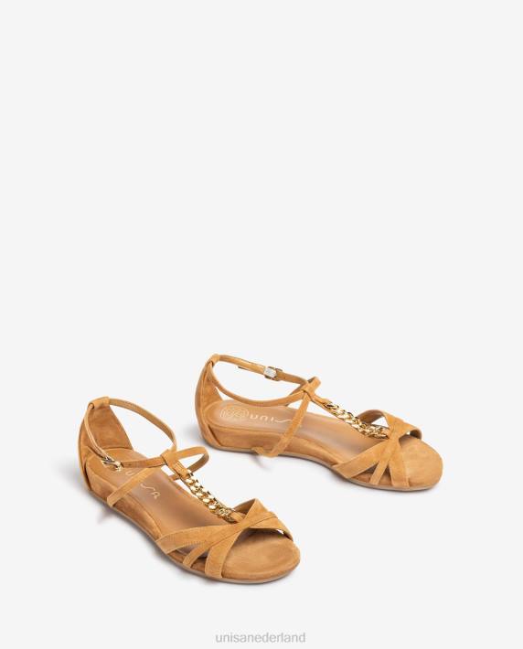 Unisa 02B090 platte sandaal met ketting vrouwen bruin