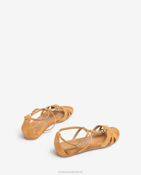 Unisa 02B090 platte sandaal met ketting vrouwen bruin