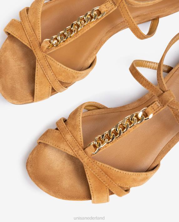 Unisa 02B090 platte sandaal met ketting vrouwen bruin
