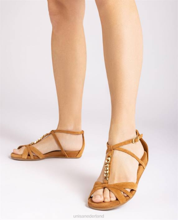 Unisa 02B090 platte sandaal met ketting vrouwen bruin