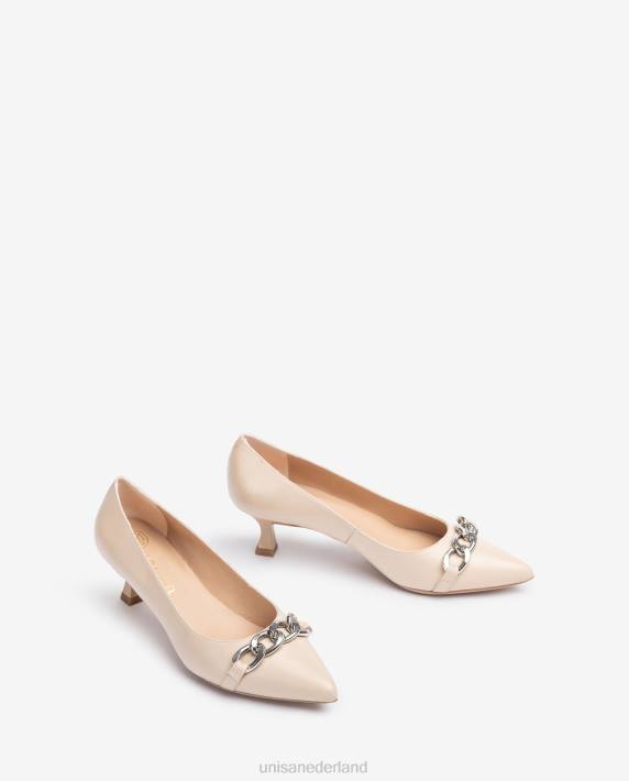 Unisa 02B0583 leren pump met ketting vrouwen beige