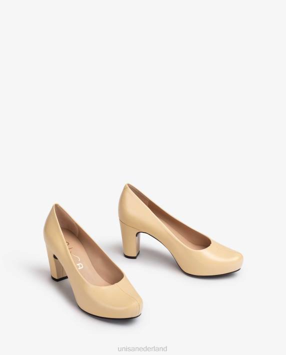 Unisa 02B0585 leren pumps stikseldetail vrouwen beige