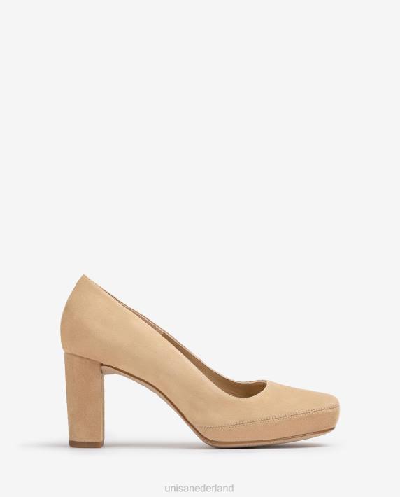 Unisa 02B0592 pump met vierkante neus en stiksels vrouwen beige