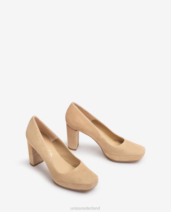 Unisa 02B0592 pump met vierkante neus en stiksels vrouwen beige
