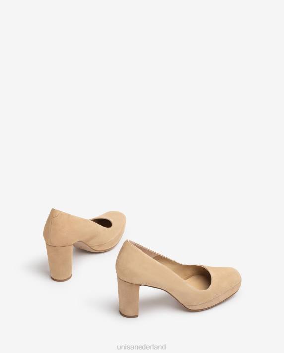 Unisa 02B0592 pump met vierkante neus en stiksels vrouwen beige