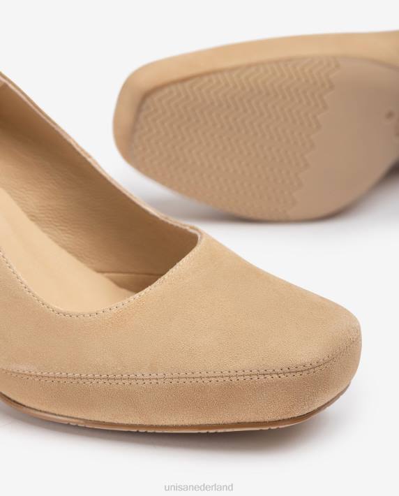Unisa 02B0592 pump met vierkante neus en stiksels vrouwen beige