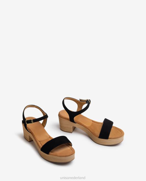 Unisa 02B0127 lage blokhak sandaal vrouwen zwart