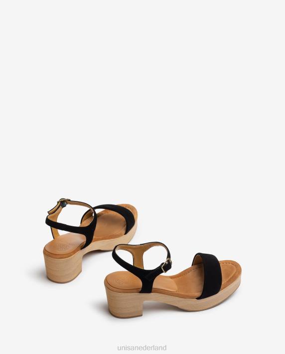 Unisa 02B0127 lage blokhak sandaal vrouwen zwart