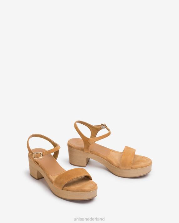 Unisa 02B0128 lage blokhak sandaal vrouwen bruin