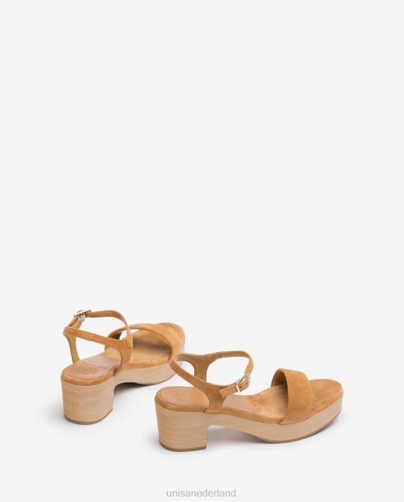 Unisa 02B0128 lage blokhak sandaal vrouwen bruin
