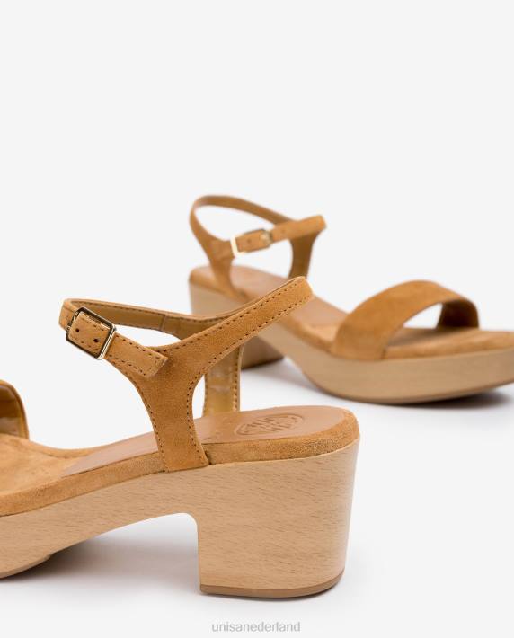 Unisa 02B0128 lage blokhak sandaal vrouwen bruin