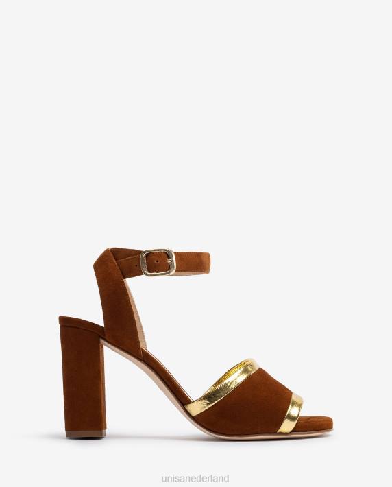Unisa 02B01305 Sandaal van suède en leer met metallic effect vrouwen bruin