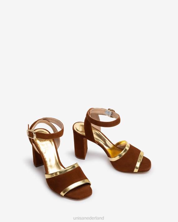 Unisa 02B01305 Sandaal van suède en leer met metallic effect vrouwen bruin