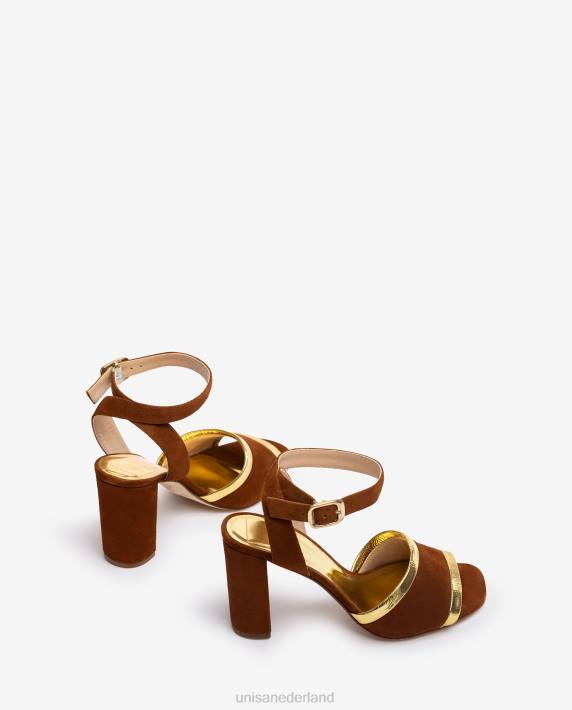 Unisa 02B01305 Sandaal van suède en leer met metallic effect vrouwen bruin