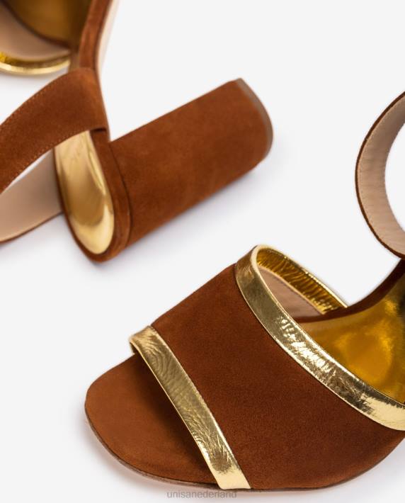 Unisa 02B01305 Sandaal van suède en leer met metallic effect vrouwen bruin