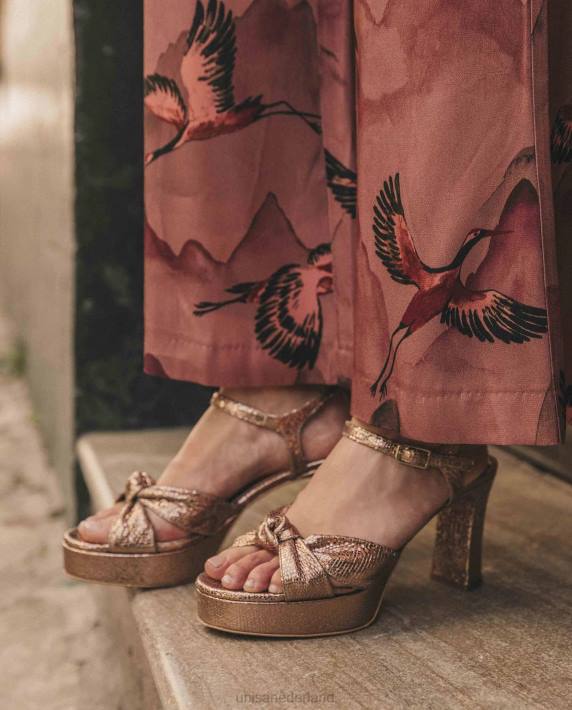 Unisa 02B01309 sandaal met geknoopte bandjes vrouwen bronzen