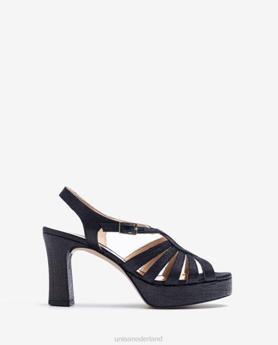 Unisa 02B01310 sandaal gemaakt in raffia vrouwen zwart