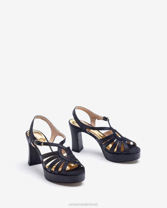 Unisa 02B01310 sandaal gemaakt in raffia vrouwen zwart
