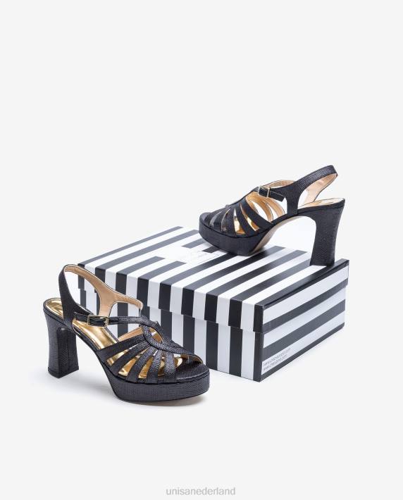 Unisa 02B01310 sandaal gemaakt in raffia vrouwen zwart