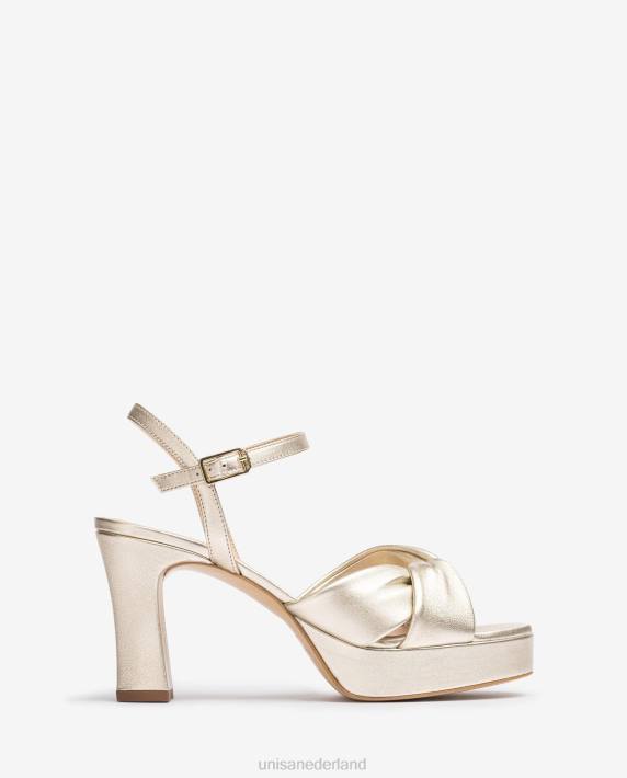 Unisa 02B017 sandaal met brede gekruiste bandjes vrouwen goud