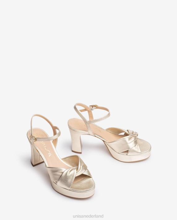 Unisa 02B017 sandaal met brede gekruiste bandjes vrouwen goud