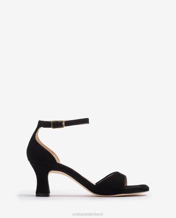 Unisa 02B0194 suède sandaal met een medium hak vrouwen zwart