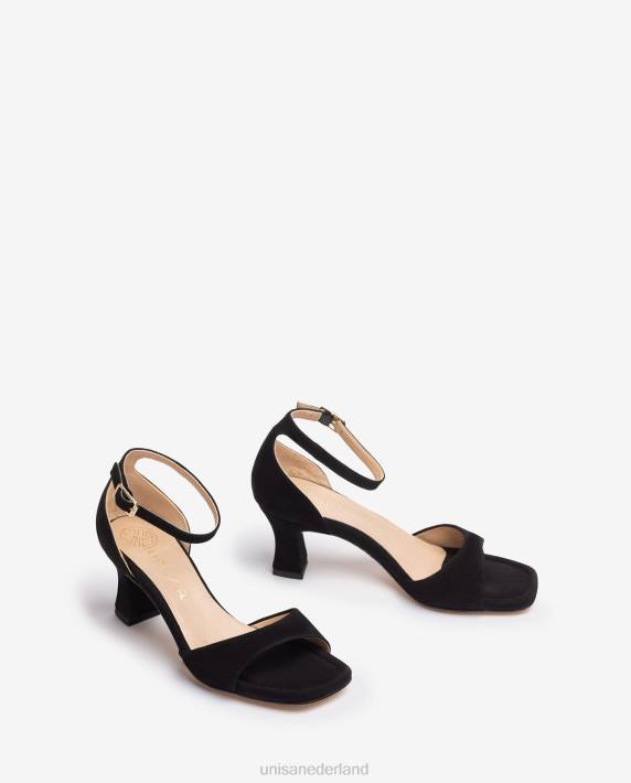 Unisa 02B0194 suède sandaal met een medium hak vrouwen zwart