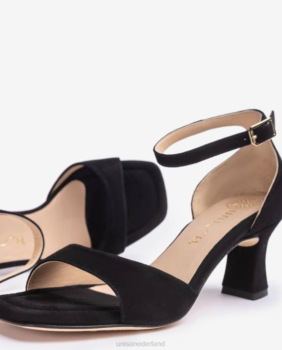 Unisa 02B0194 suède sandaal met een medium hak vrouwen zwart