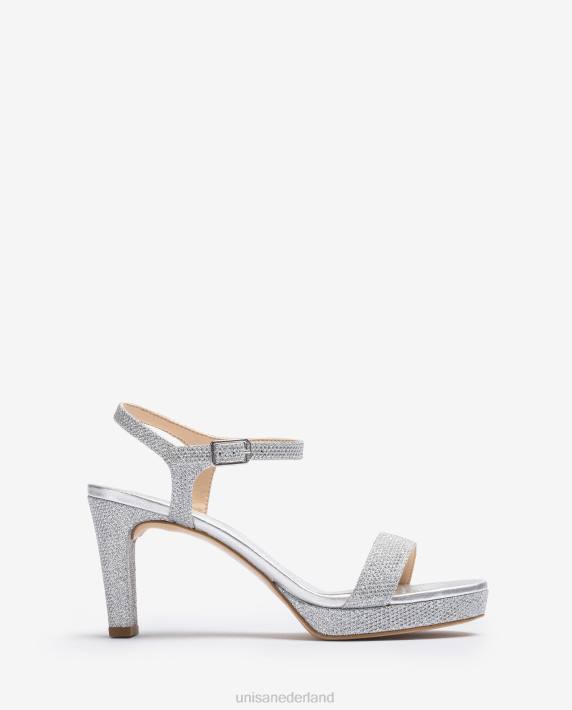 Unisa 02B019 glanzende stof sandaal vrouwen zilver