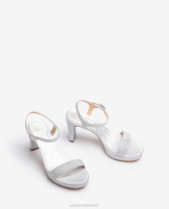 Unisa 02B019 glanzende stof sandaal vrouwen zilver