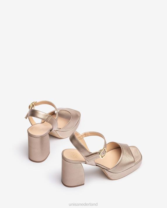 Unisa 02B01 metallic lederlook sandaal met brede hak vrouwen bronzen