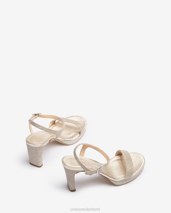 Unisa 02B020 glanzende stof sandaal vrouwen goud