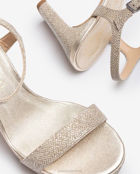 Unisa 02B020 glanzende stof sandaal vrouwen goud