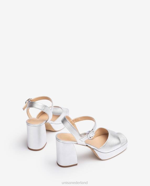 Unisa 02B0226 metallic lederlook sandaal met brede hak vrouwen zilver