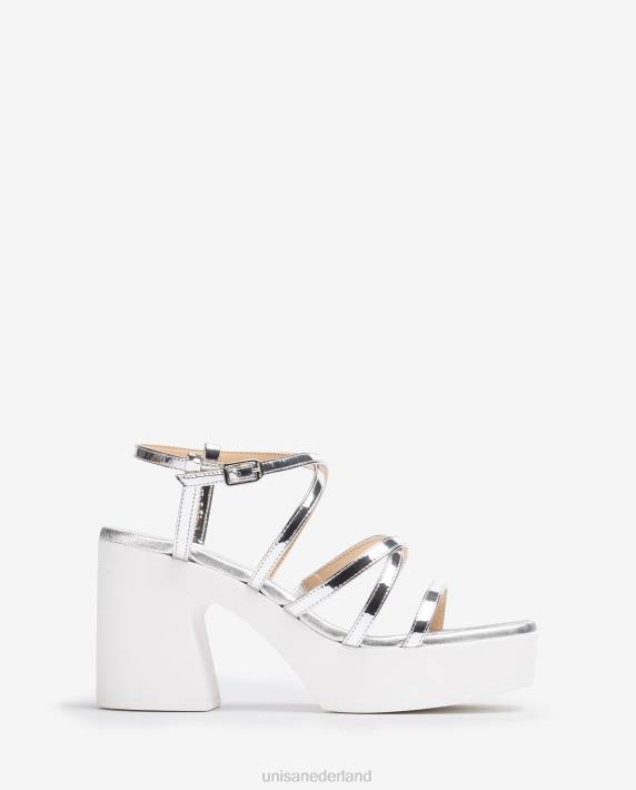 Unisa 02B0238 sandaal met blokhak en dunne bandjes vrouwen zilver