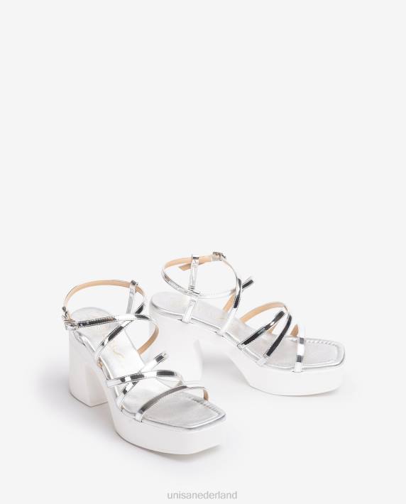 Unisa 02B0238 sandaal met blokhak en dunne bandjes vrouwen zilver
