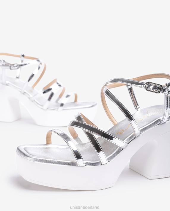 Unisa 02B0238 sandaal met blokhak en dunne bandjes vrouwen zilver