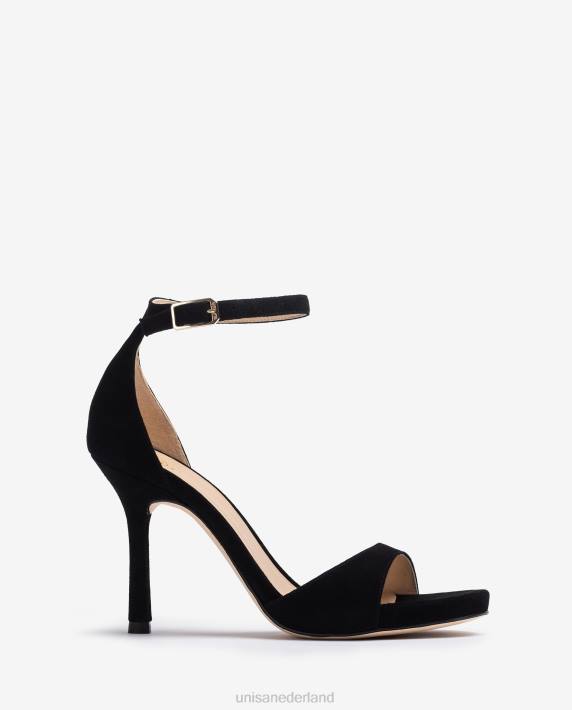 Unisa 02B023 suède sandaal met hoge hak vrouwen zwart
