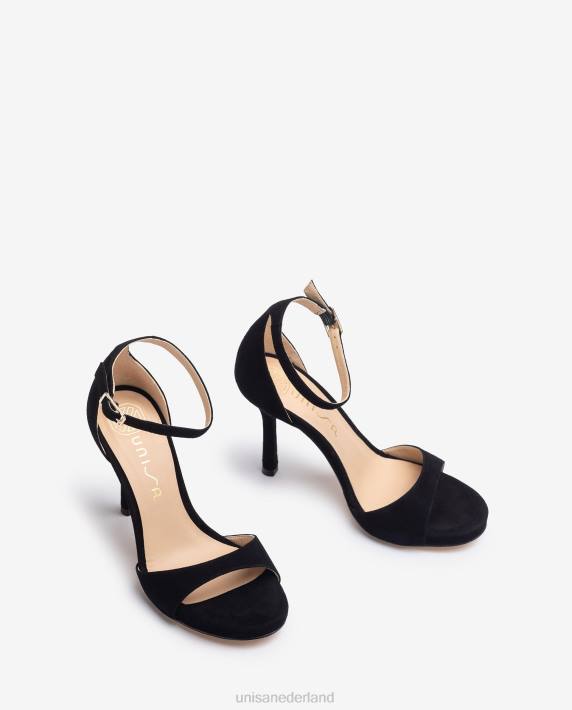 Unisa 02B023 suède sandaal met hoge hak vrouwen zwart