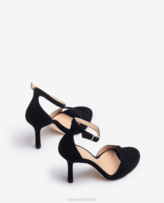 Unisa 02B023 suède sandaal met hoge hak vrouwen zwart