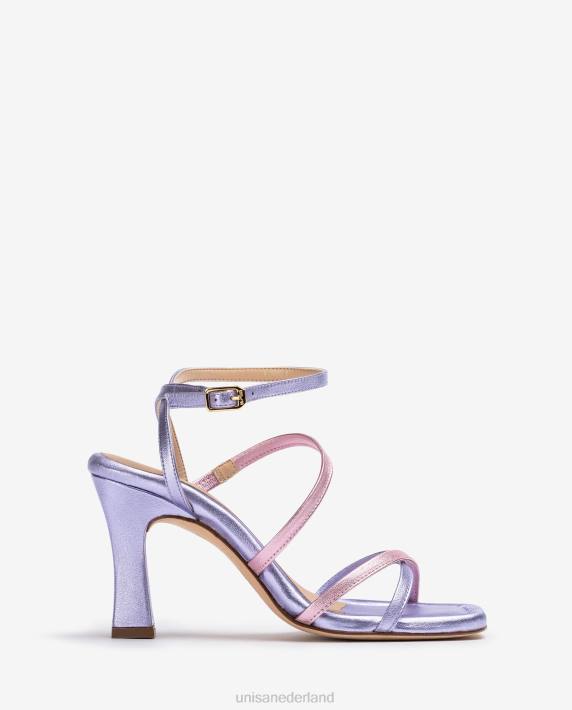 Unisa 02B0266 Leren sandaal met bandjes en metallic effect vrouwen lila