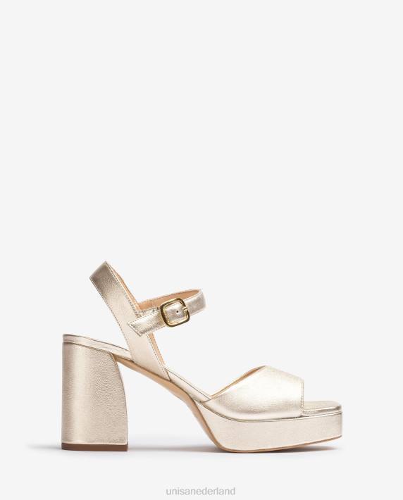 Unisa 02B02 metallic lederlook sandaal met brede hak vrouwen goud