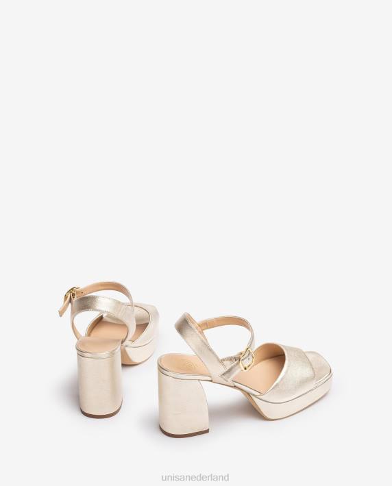 Unisa 02B02 metallic lederlook sandaal met brede hak vrouwen goud