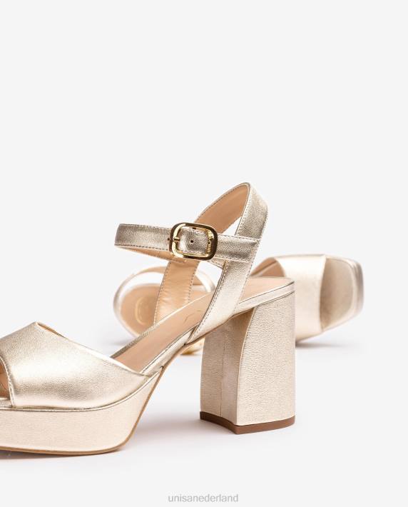 Unisa 02B02 metallic lederlook sandaal met brede hak vrouwen goud